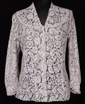 1950s Alencon Lace Blouse - Gray - M