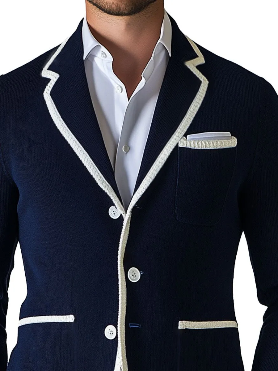 【24-hour shipping】Men's Lapel Contrast Color Single Breasted Pocket Knit Cardigan