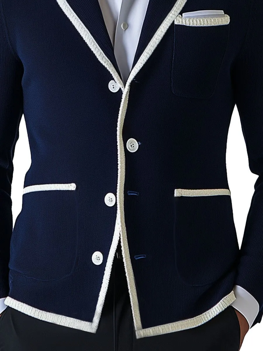 【24-hour shipping】Men's Lapel Contrast Color Single Breasted Pocket Knit Cardigan