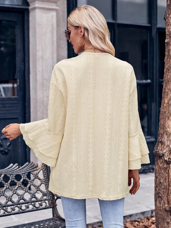 Alissa Solid Color Casual Bell Sleeve Knit Cardigan Top