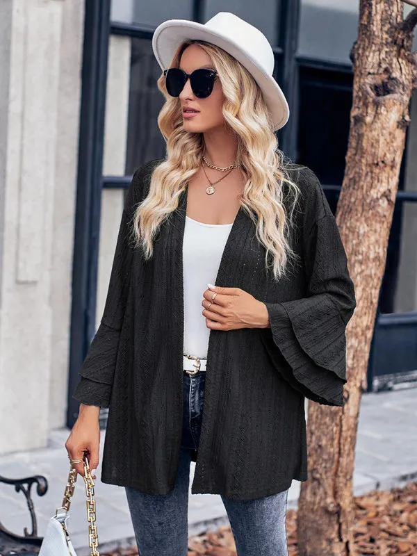Alissa Solid Color Casual Bell Sleeve Knit Cardigan Top