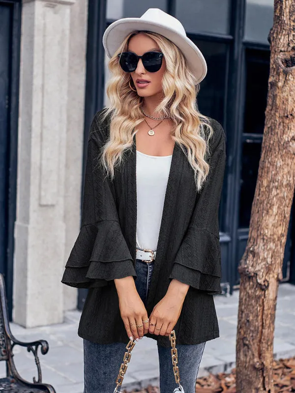 Alissa Solid Color Casual Bell Sleeve Knit Cardigan Top