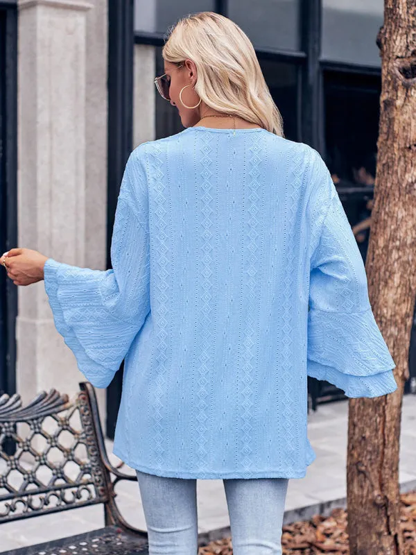 Alissa Solid Color Casual Bell Sleeve Knit Cardigan Top