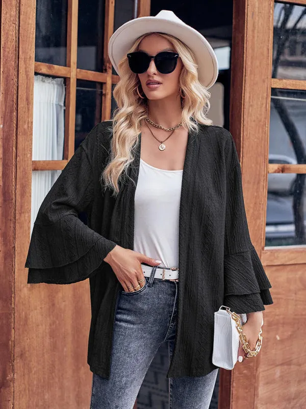 Alissa Solid Color Casual Bell Sleeve Knit Cardigan Top