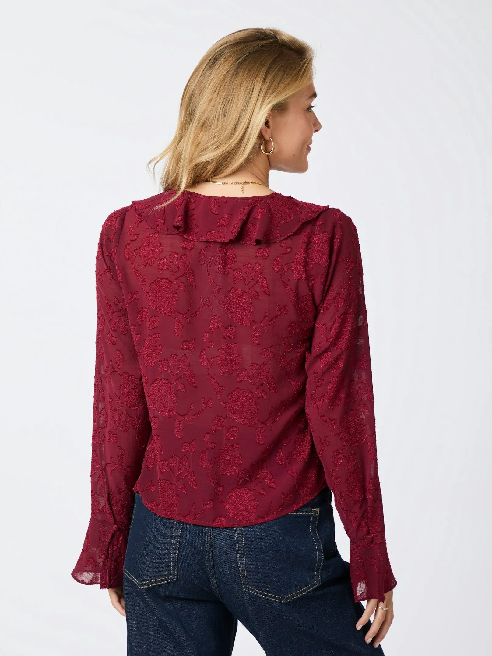 Anika Burnout Blouse - Burgundy