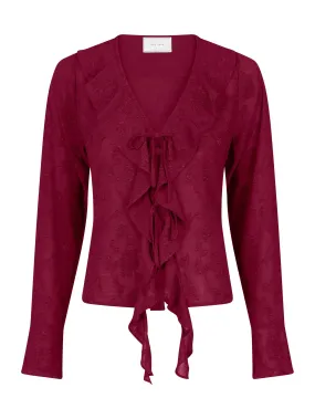 Anika Burnout Blouse - Burgundy