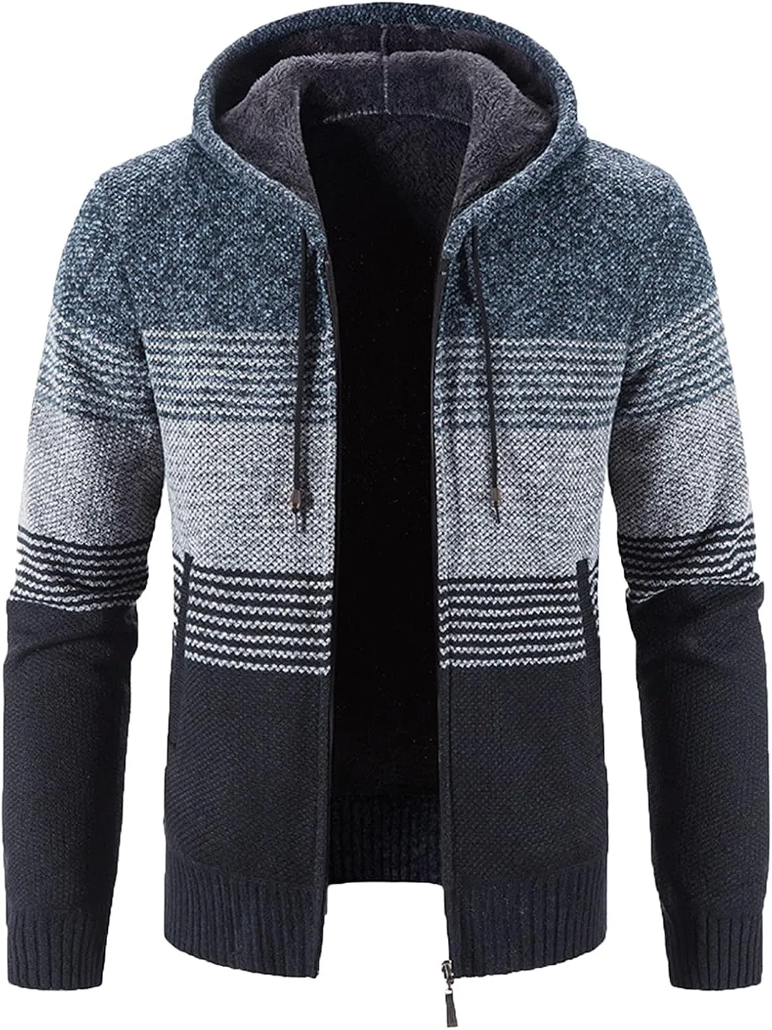 BIFUTON Mens Cardigan Sweater, Men's Full Zip Cardigan Casual Printed Cable Knitted Stand Collar Sweaters Fall Winter Jackets