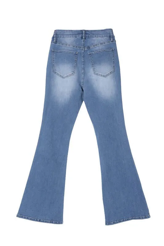Blue Denim Stretchy Flare Jeans