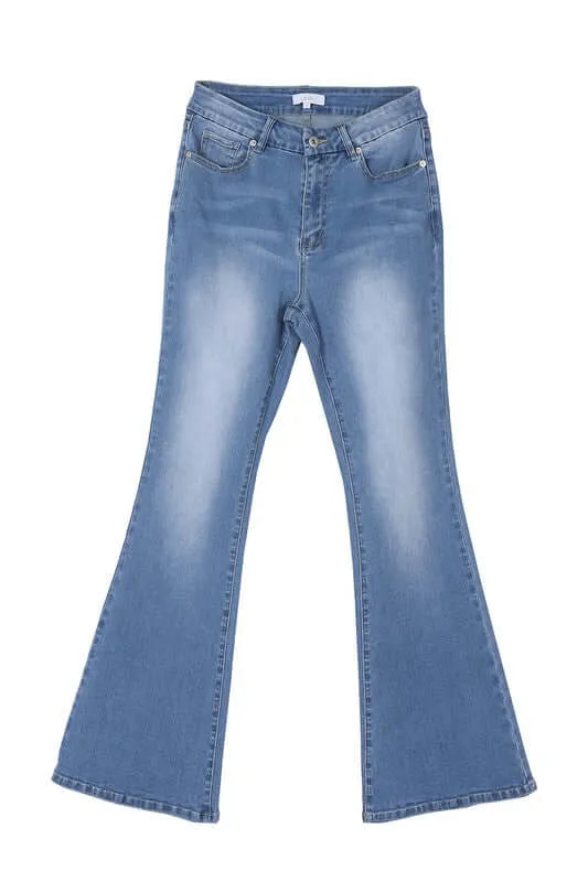 Blue Denim Stretchy Flare Jeans
