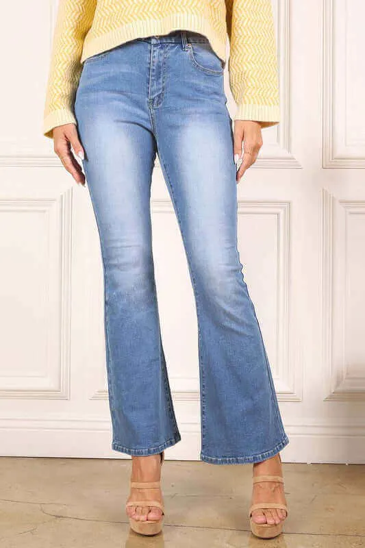 Blue Denim Stretchy Flare Jeans