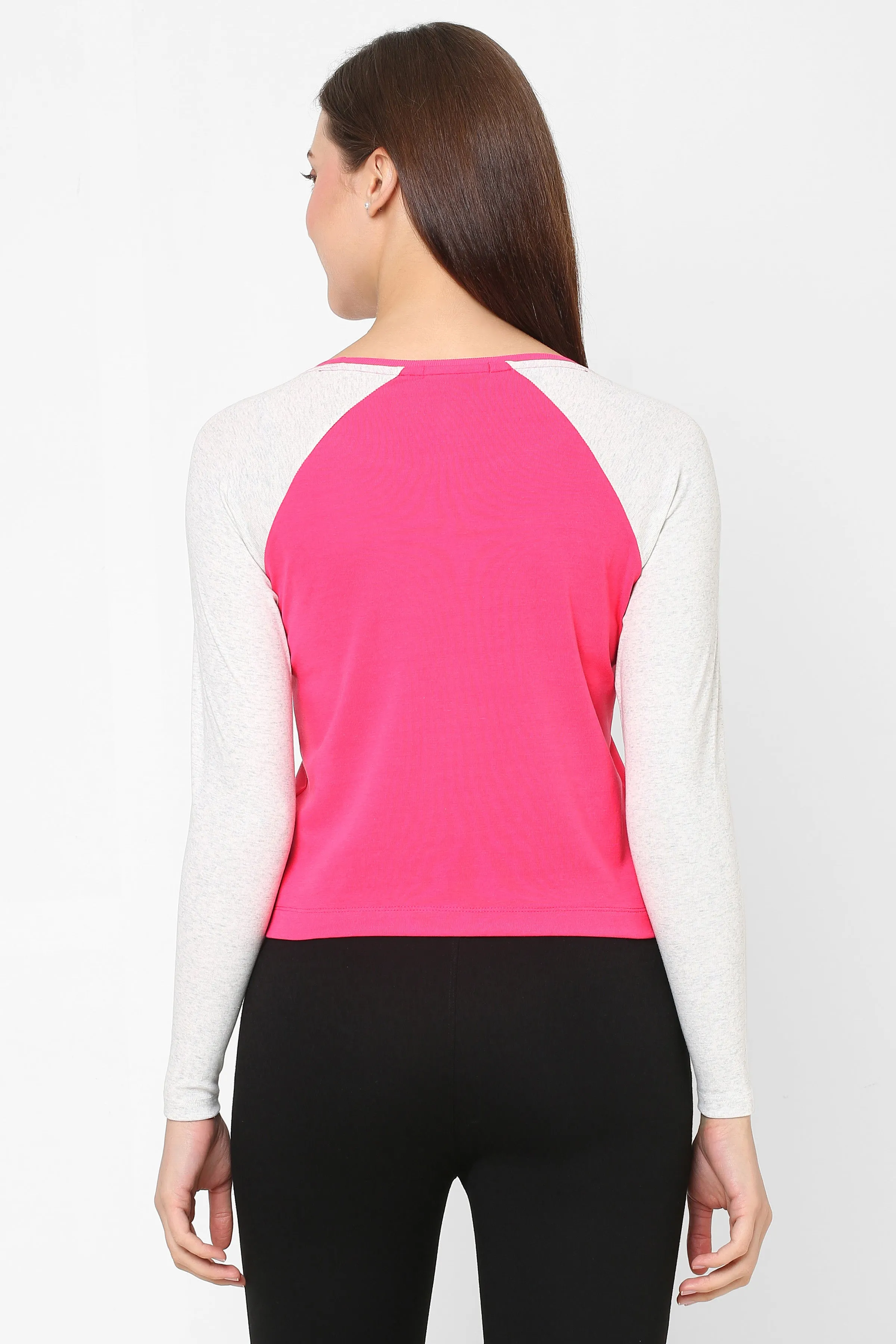 BOAT NECK RAGLAN SLEEVE PRINTED COTTON CROP TEE