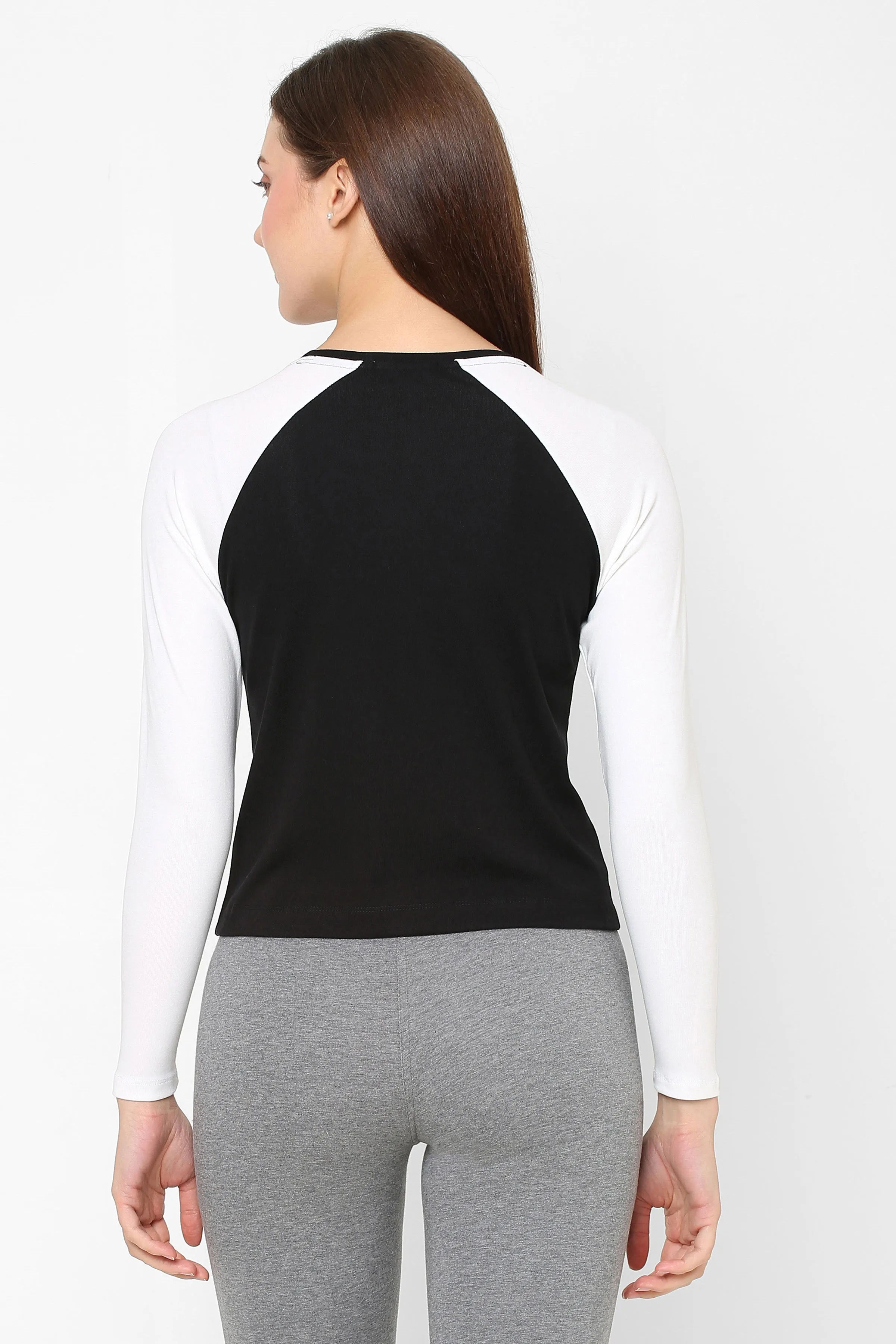 BOAT NECK RAGLAN SLEEVE PRINTED COTTON CROP TEE