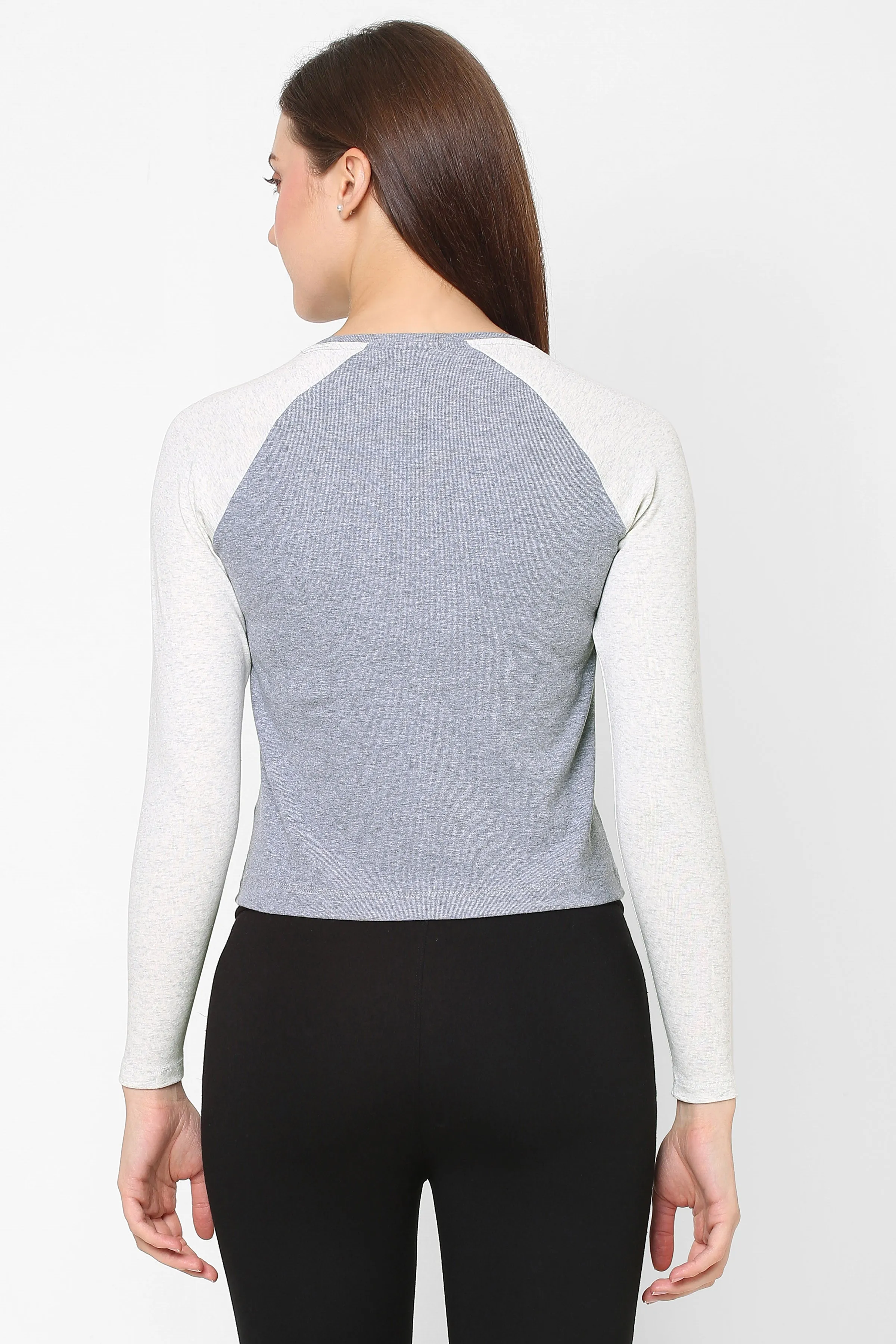 BOAT NECK RAGLAN SLEEVE PRINTED COTTON CROP TEE
