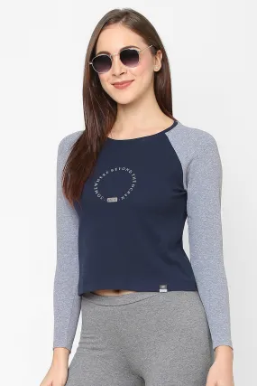 BOAT NECK RAGLAN SLEEVE PRINTED COTTON CROP TEE