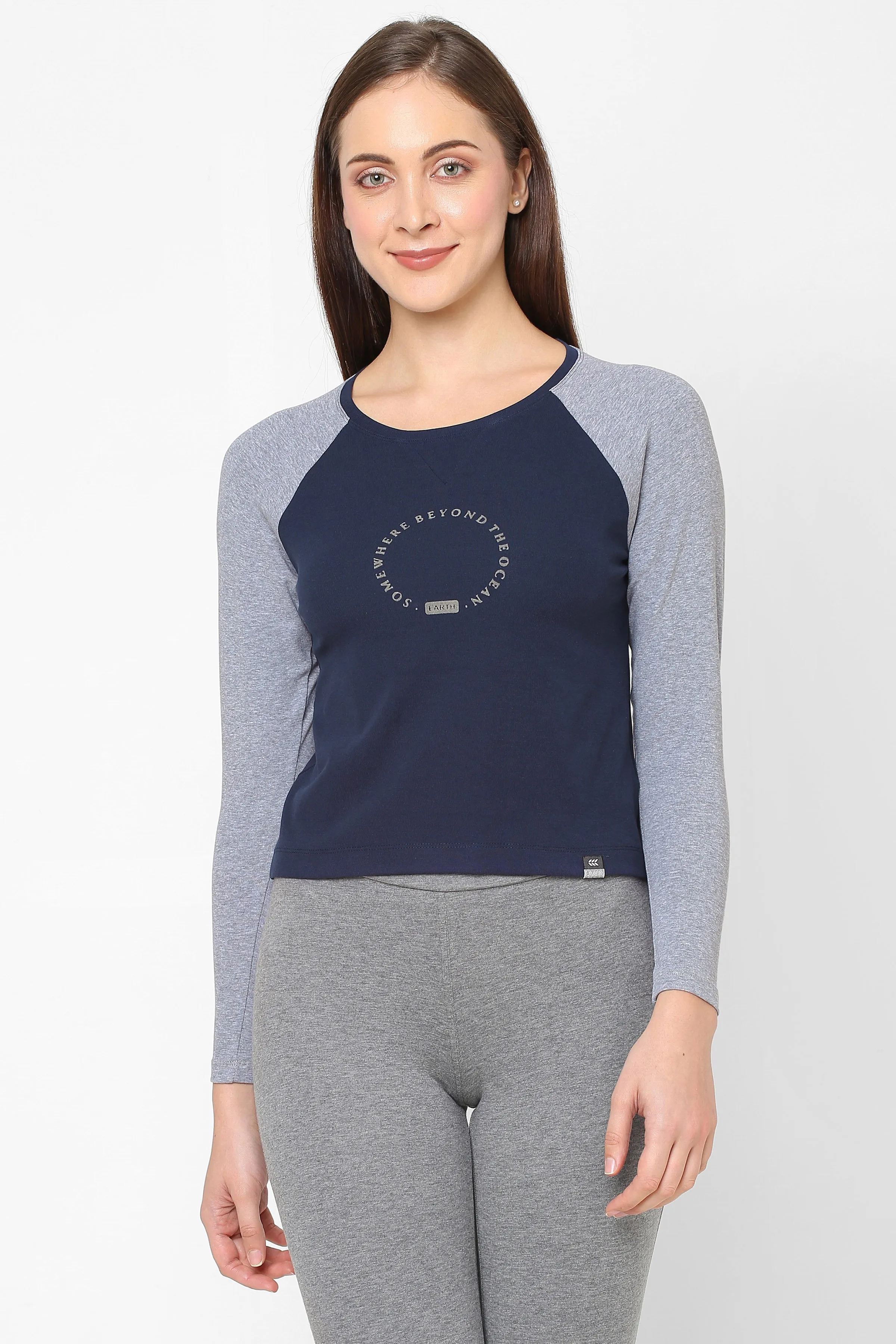BOAT NECK RAGLAN SLEEVE PRINTED COTTON CROP TEE