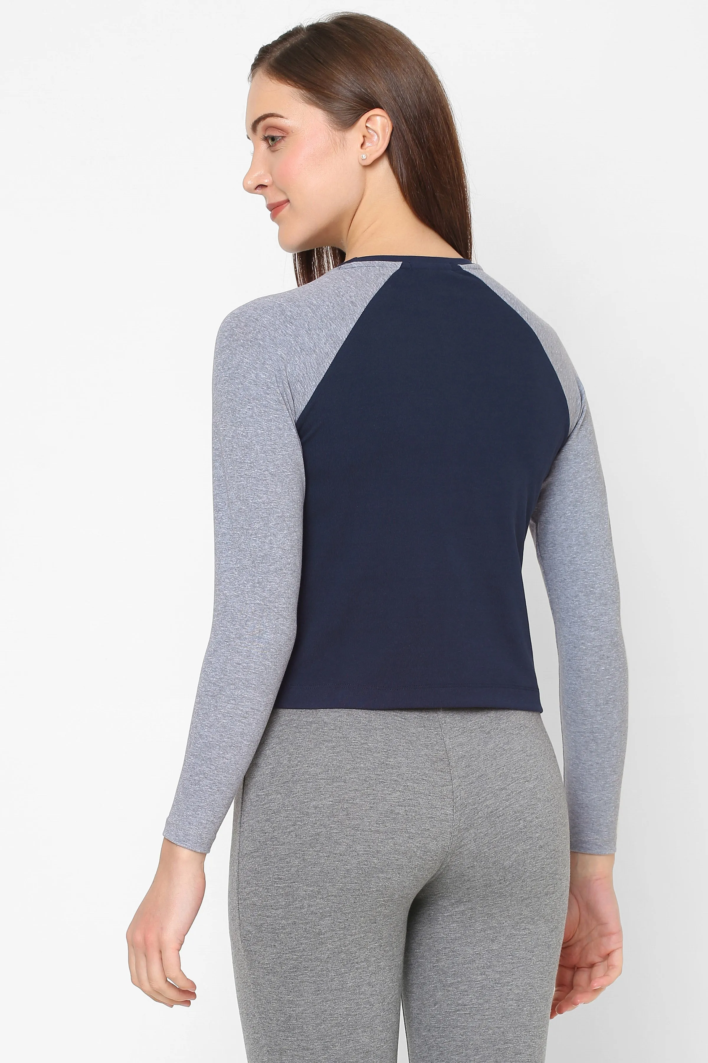 BOAT NECK RAGLAN SLEEVE PRINTED COTTON CROP TEE
