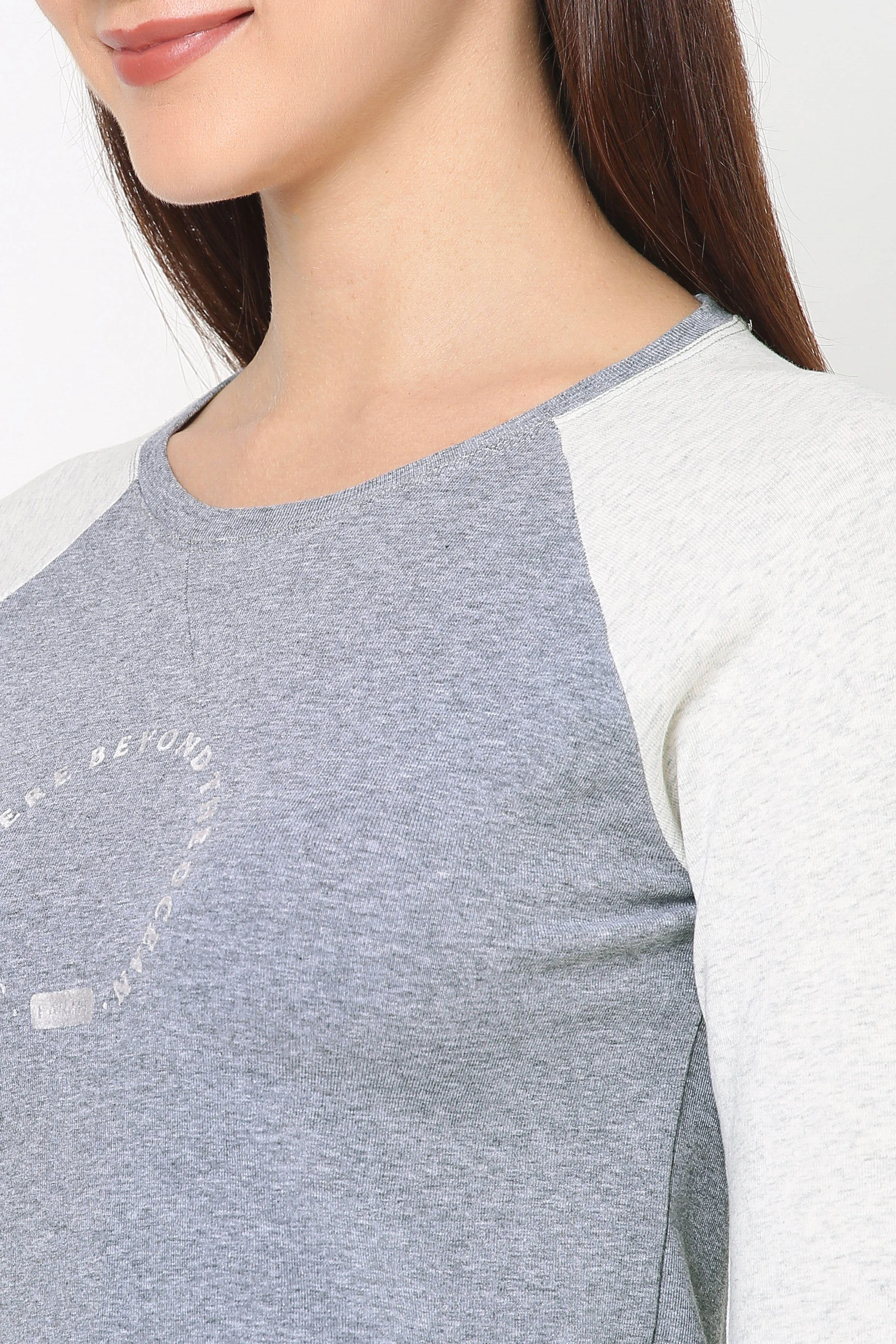 BOAT NECK RAGLAN SLEEVE PRINTED COTTON CROP TEE