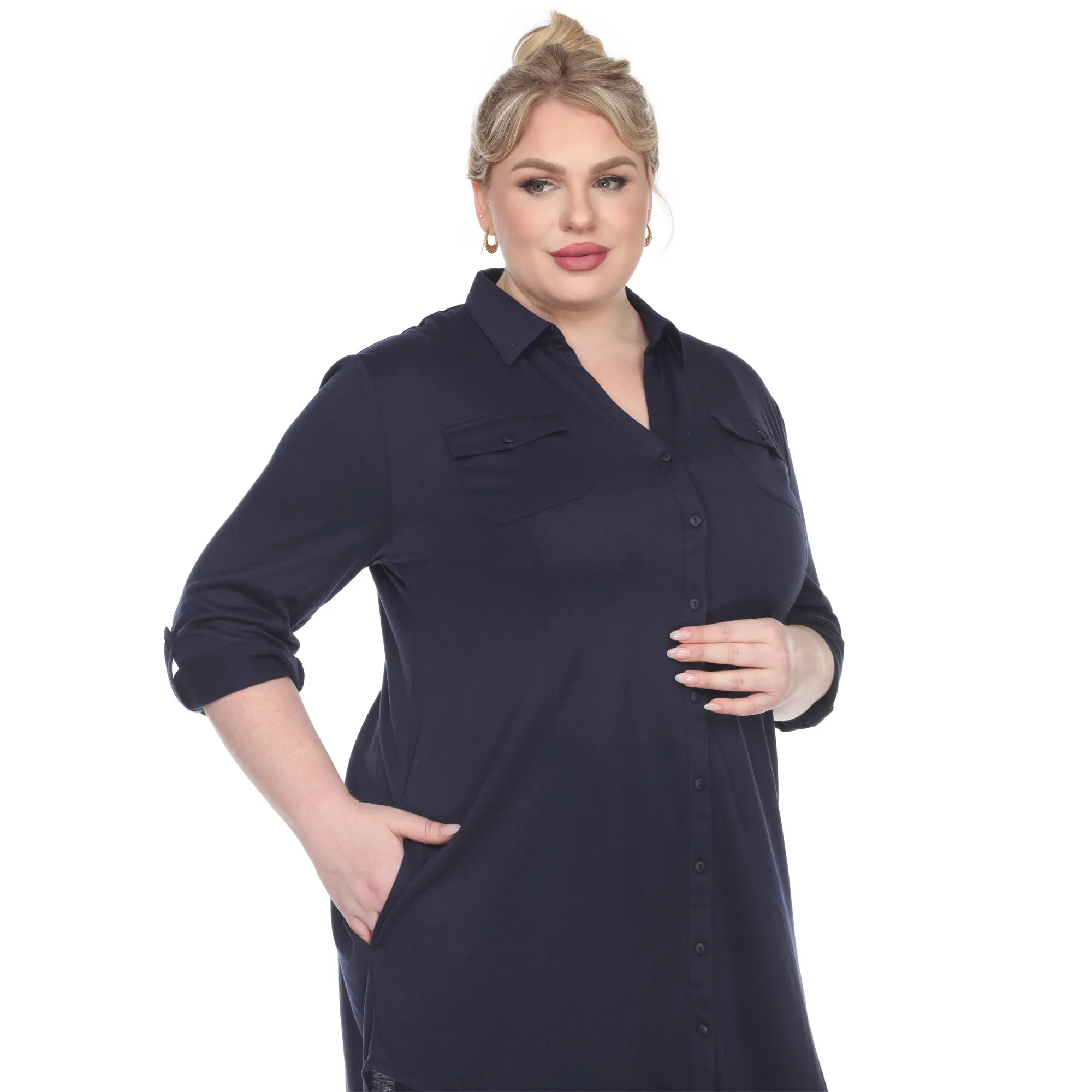 Button Down Stretchy Tunic - Plus