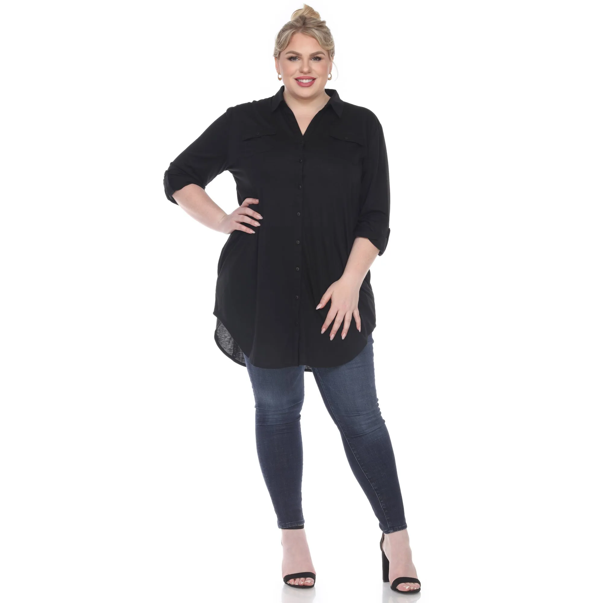 Button Down Stretchy Tunic - Plus