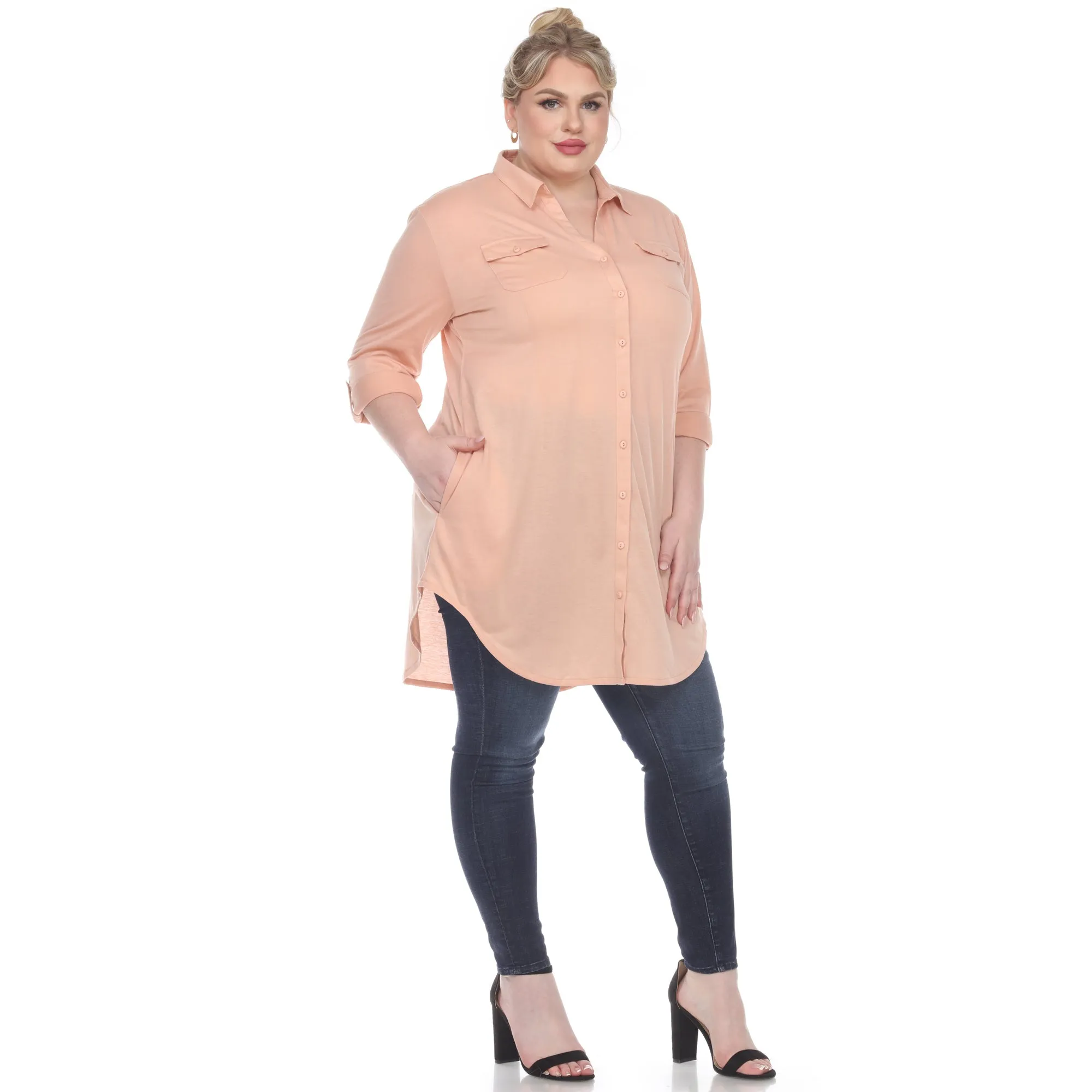 Button Down Stretchy Tunic - Plus
