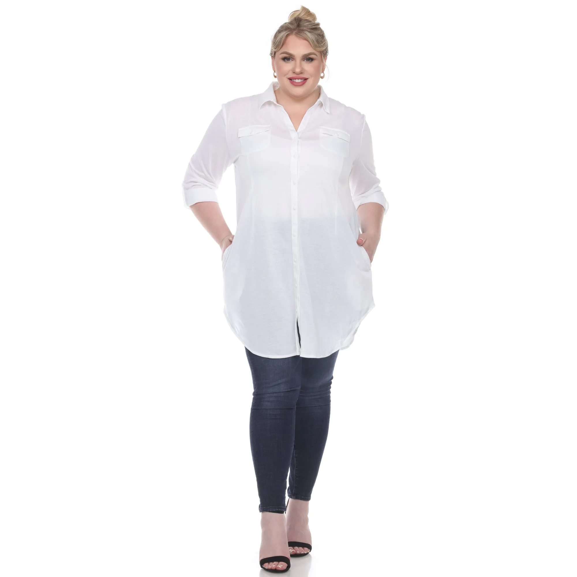 Button Down Stretchy Tunic - Plus