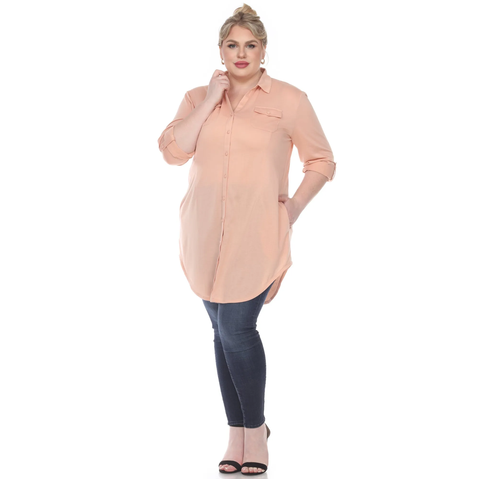 Button Down Stretchy Tunic - Plus