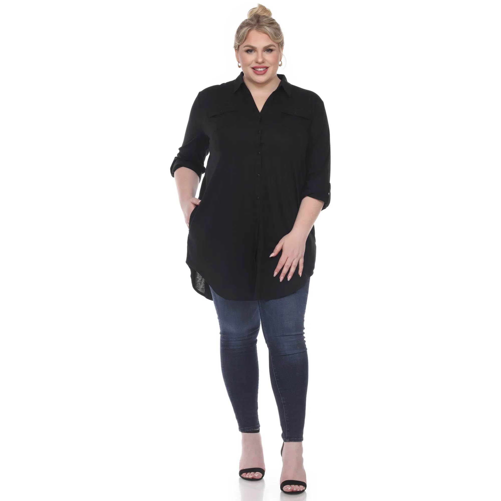 Button Down Stretchy Tunic - Plus