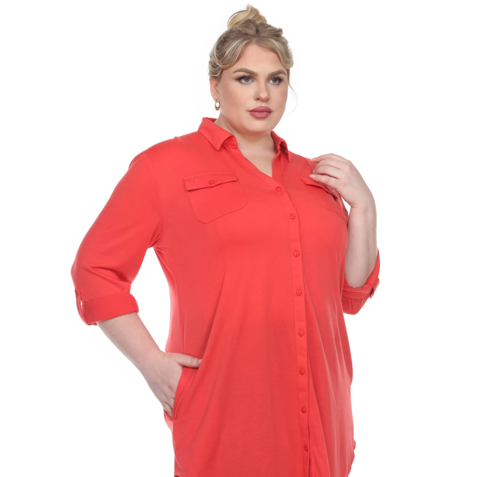 Button Down Stretchy Tunic - Plus