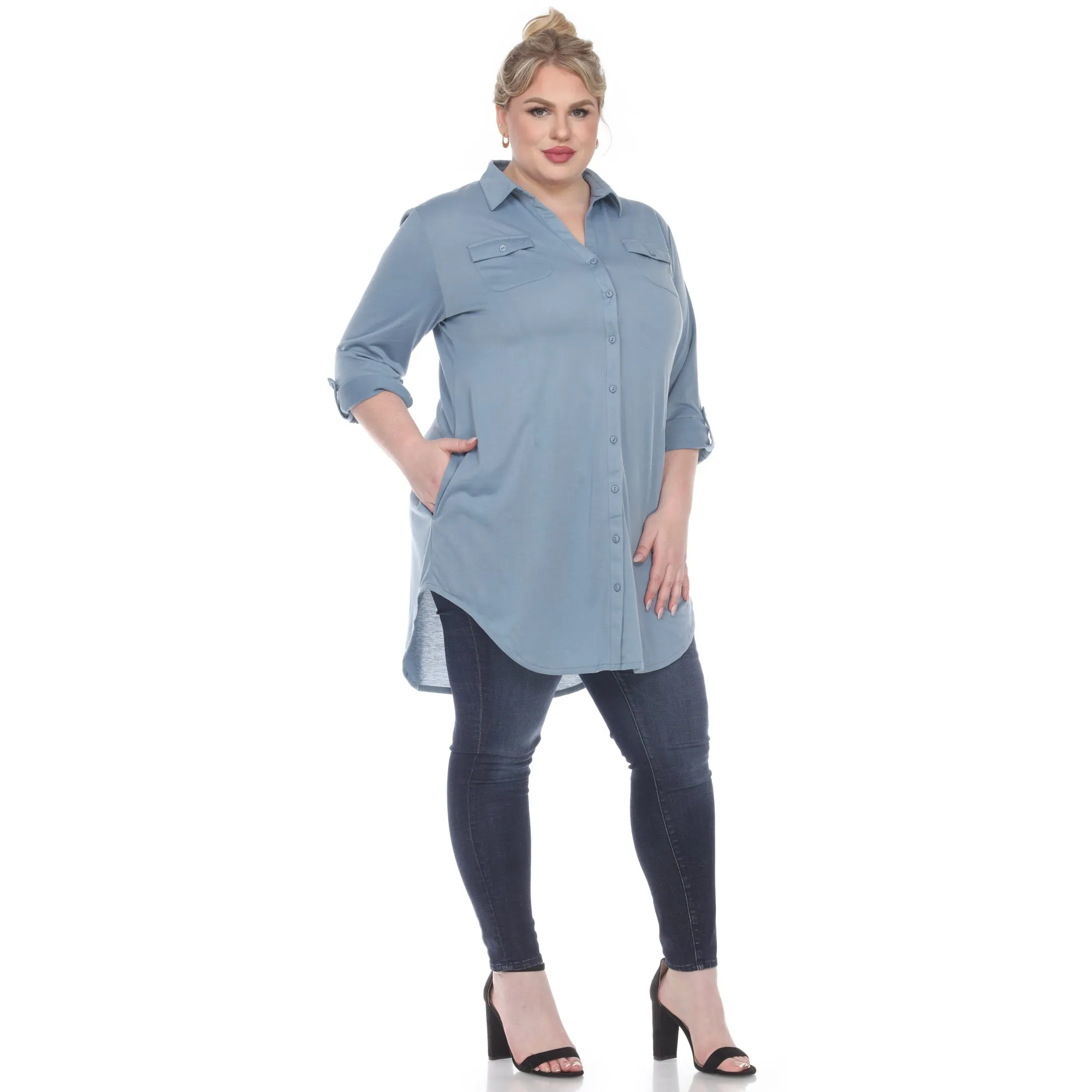 Button Down Stretchy Tunic - Plus