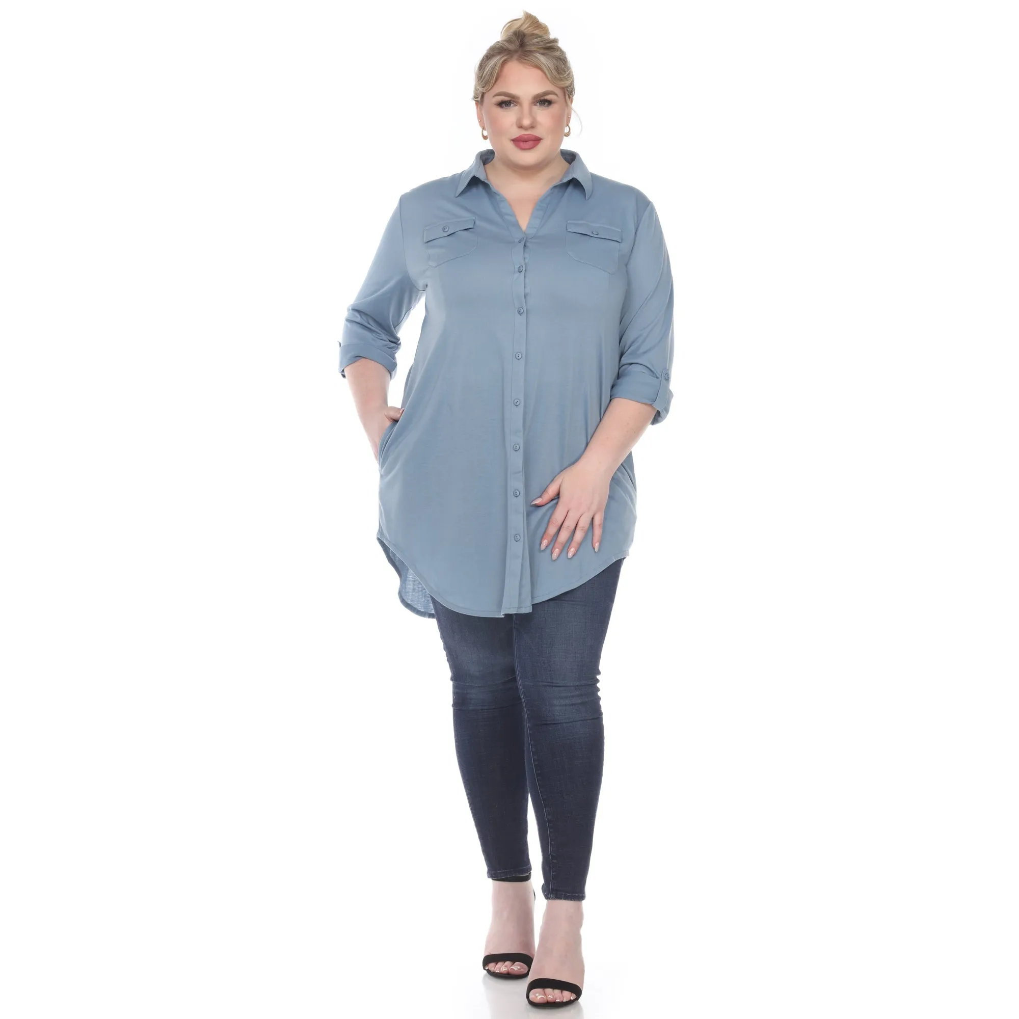 Button Down Stretchy Tunic - Plus