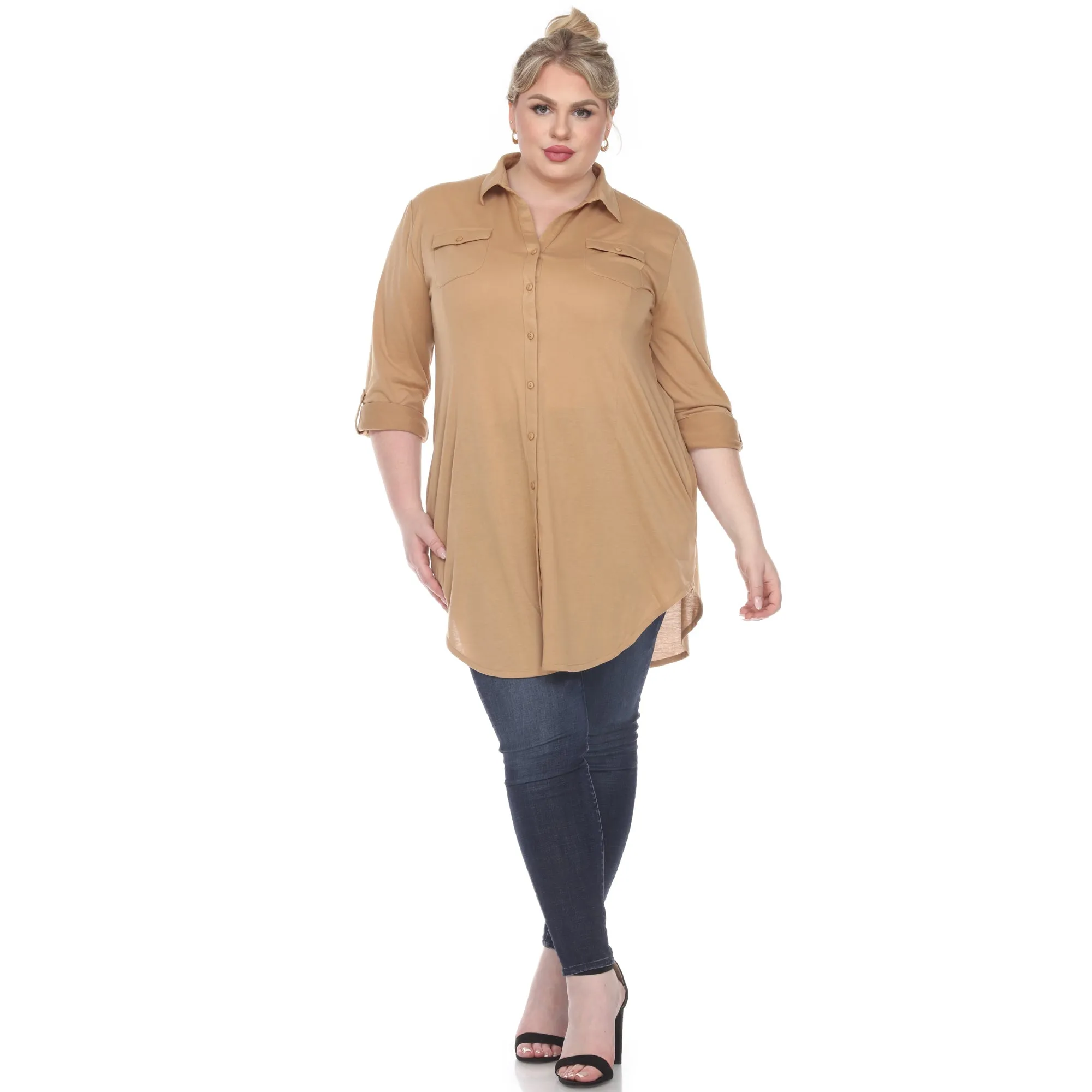 Button Down Stretchy Tunic - Plus