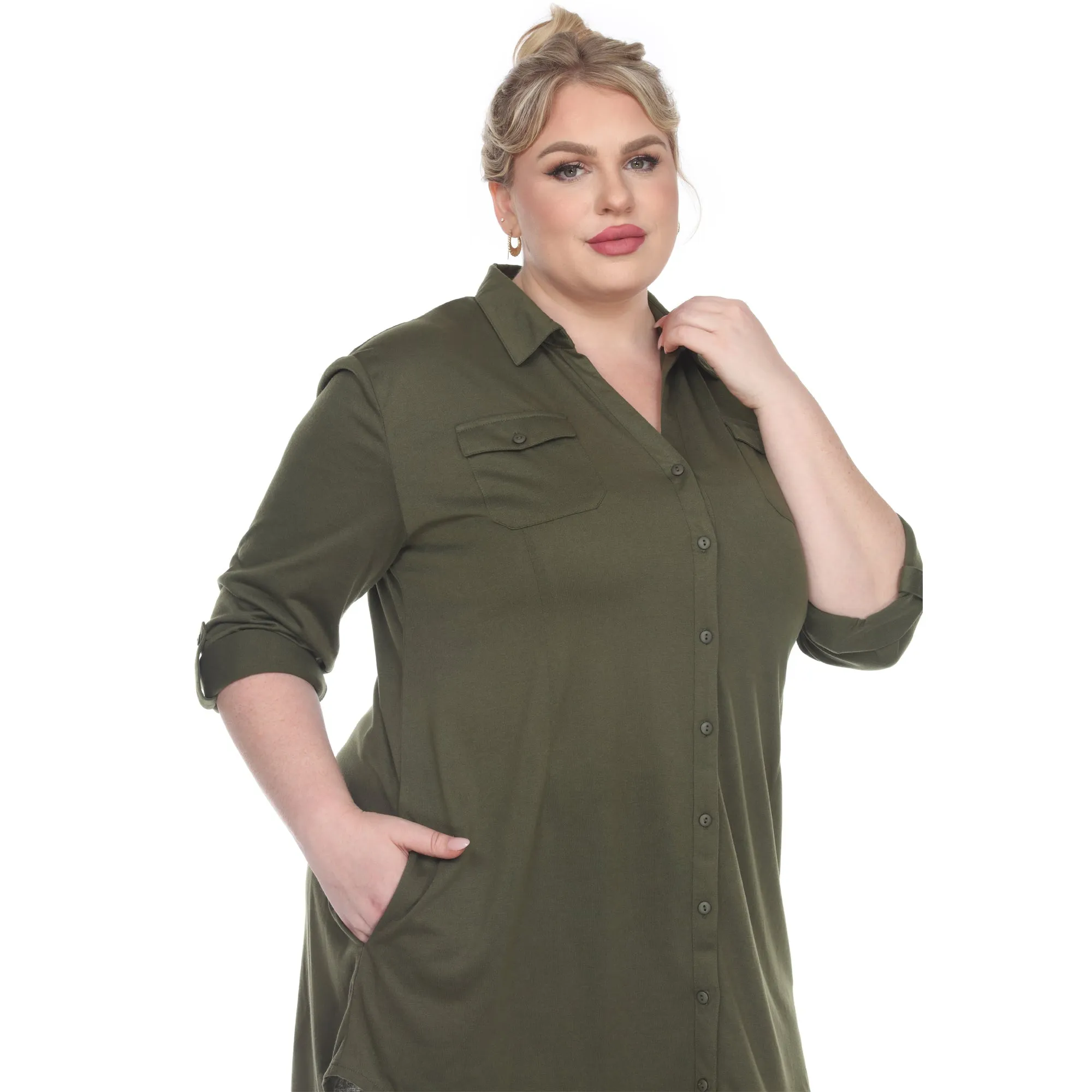 Button Down Stretchy Tunic - Plus