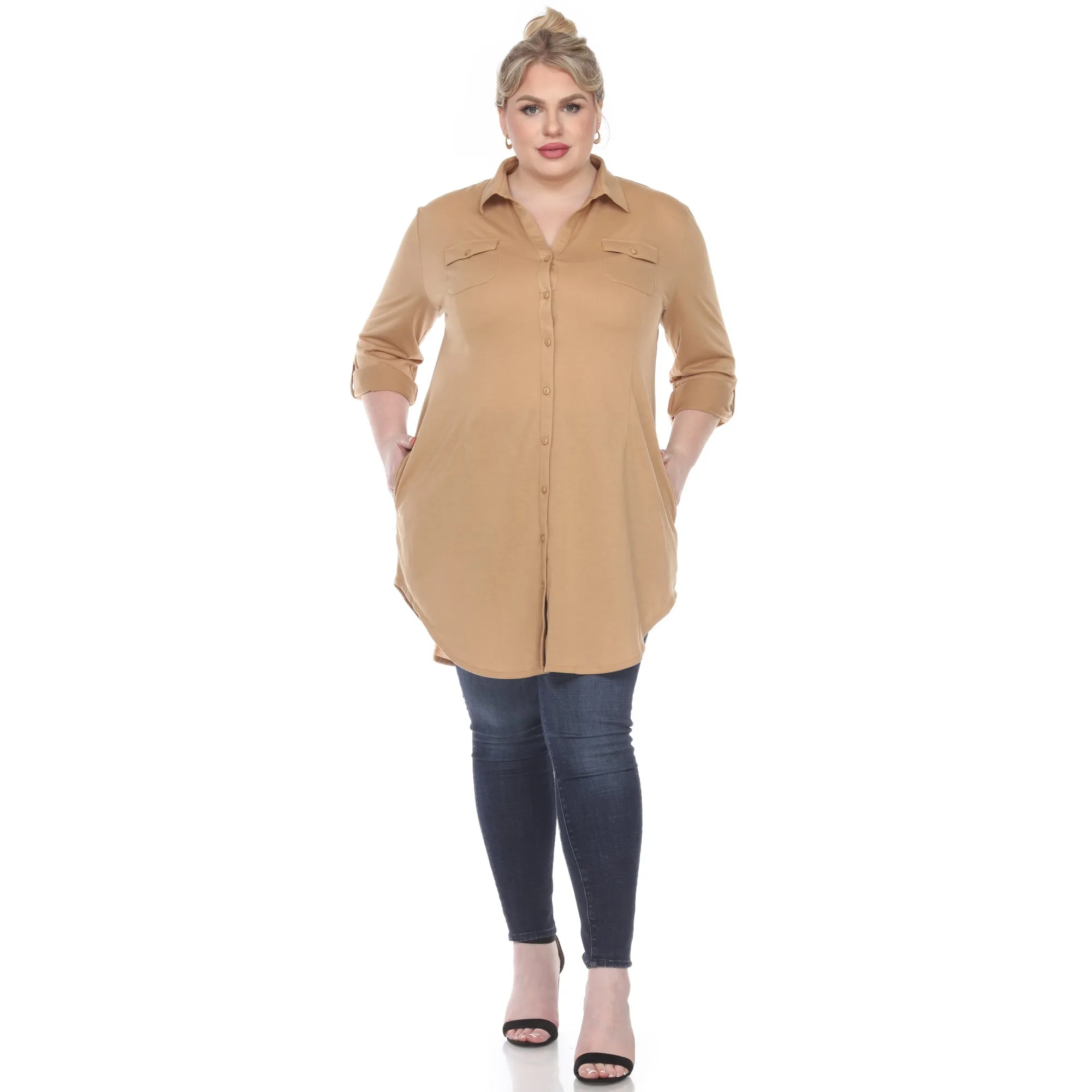 Button Down Stretchy Tunic - Plus