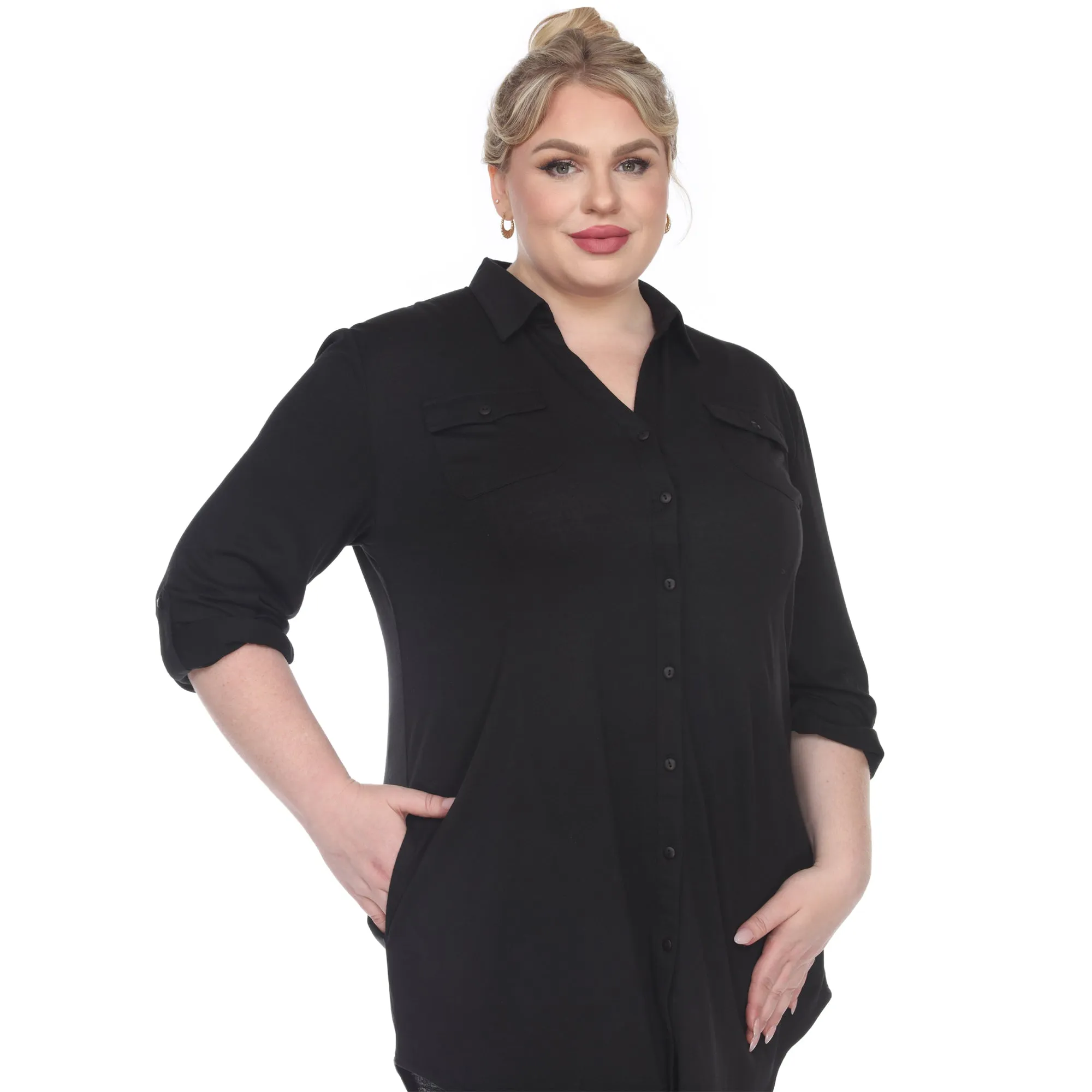 Button Down Stretchy Tunic - Plus