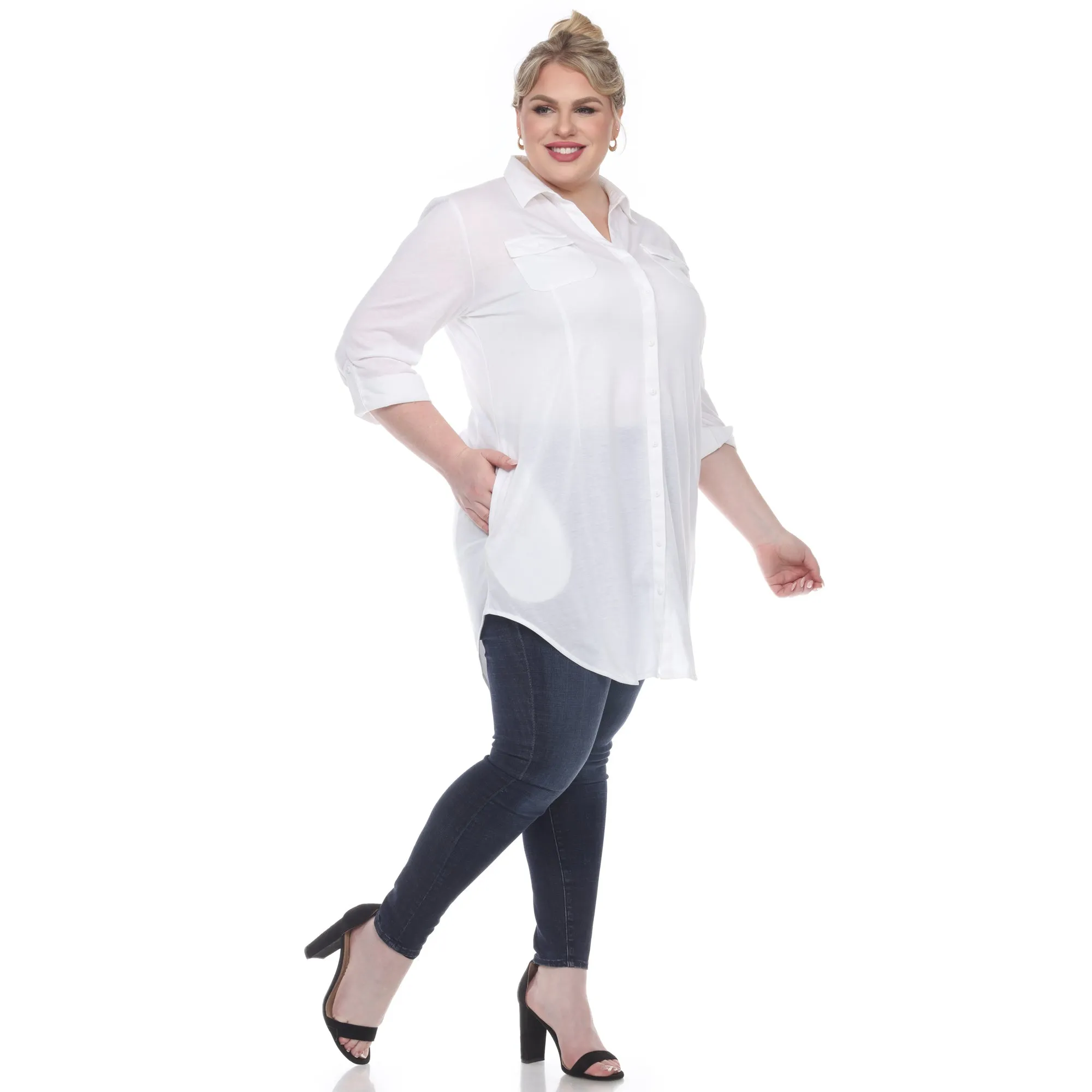 Button Down Stretchy Tunic - Plus