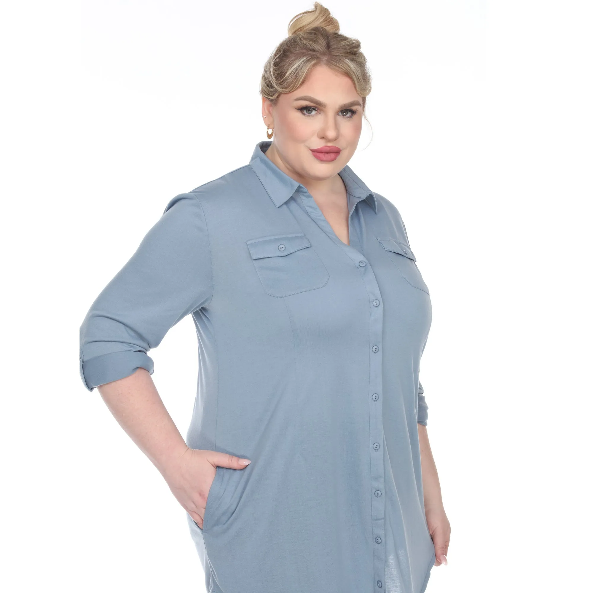 Button Down Stretchy Tunic - Plus