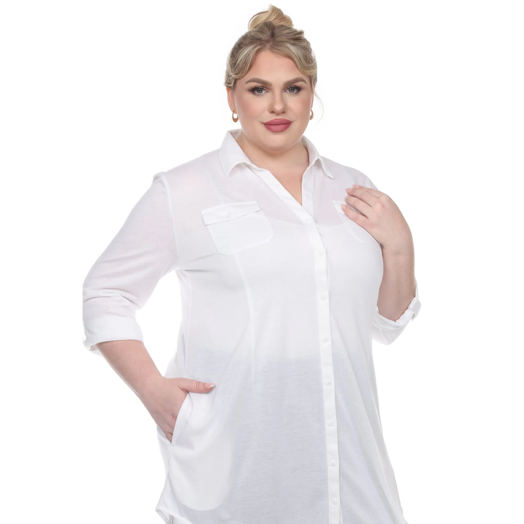 Button Down Stretchy Tunic - Plus