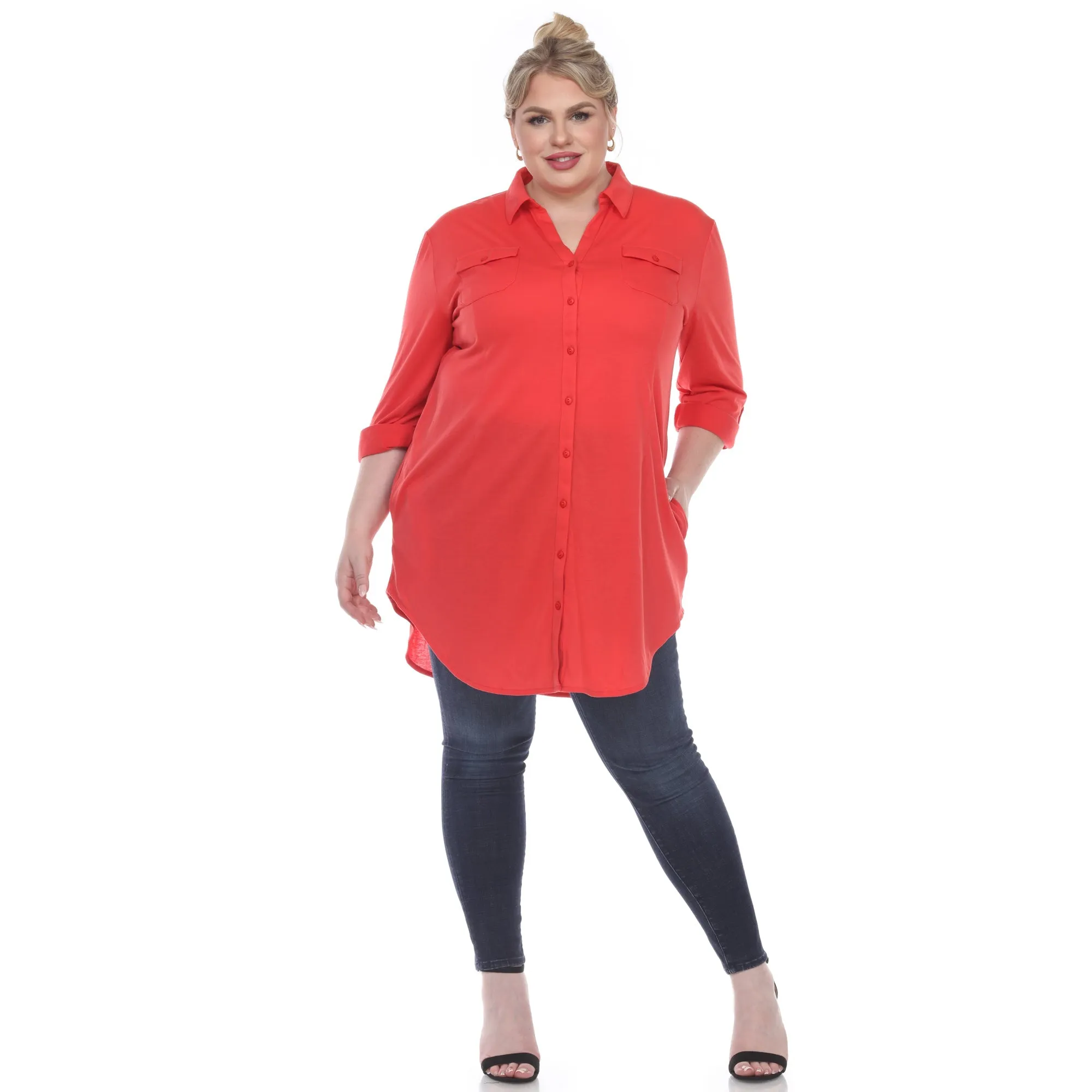 Button Down Stretchy Tunic - Plus