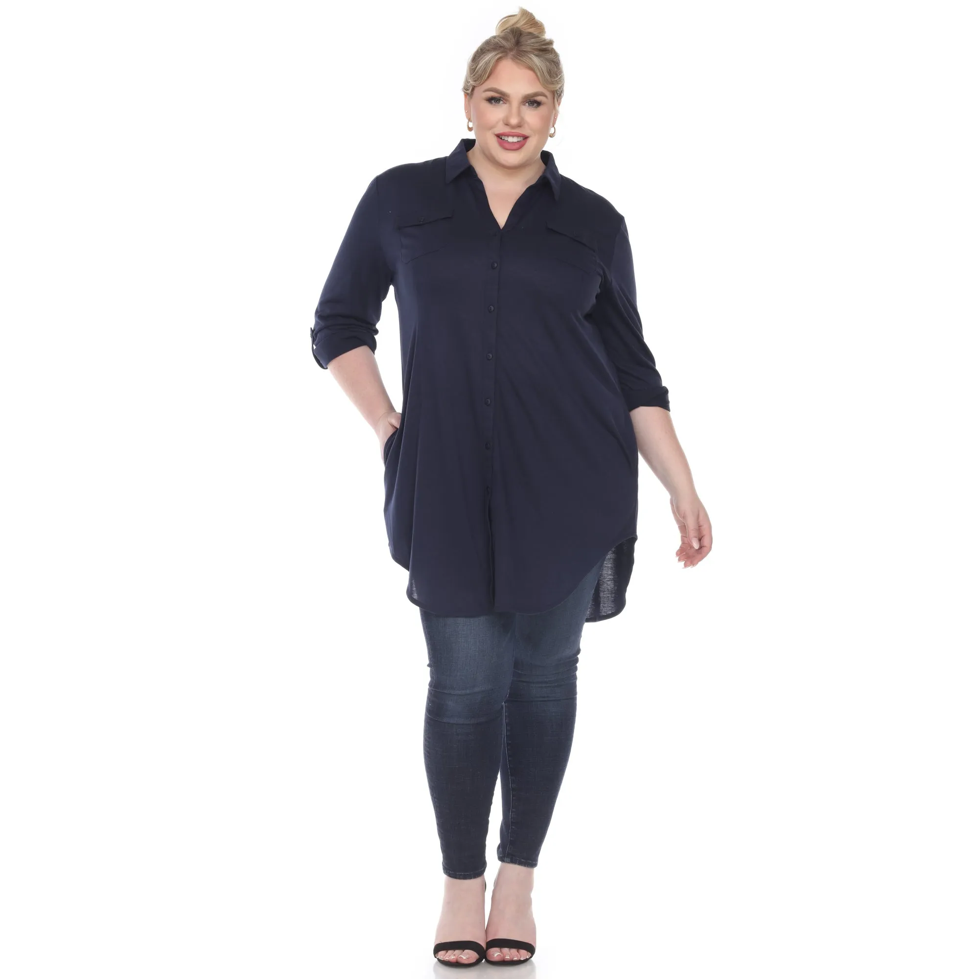 Button Down Stretchy Tunic - Plus