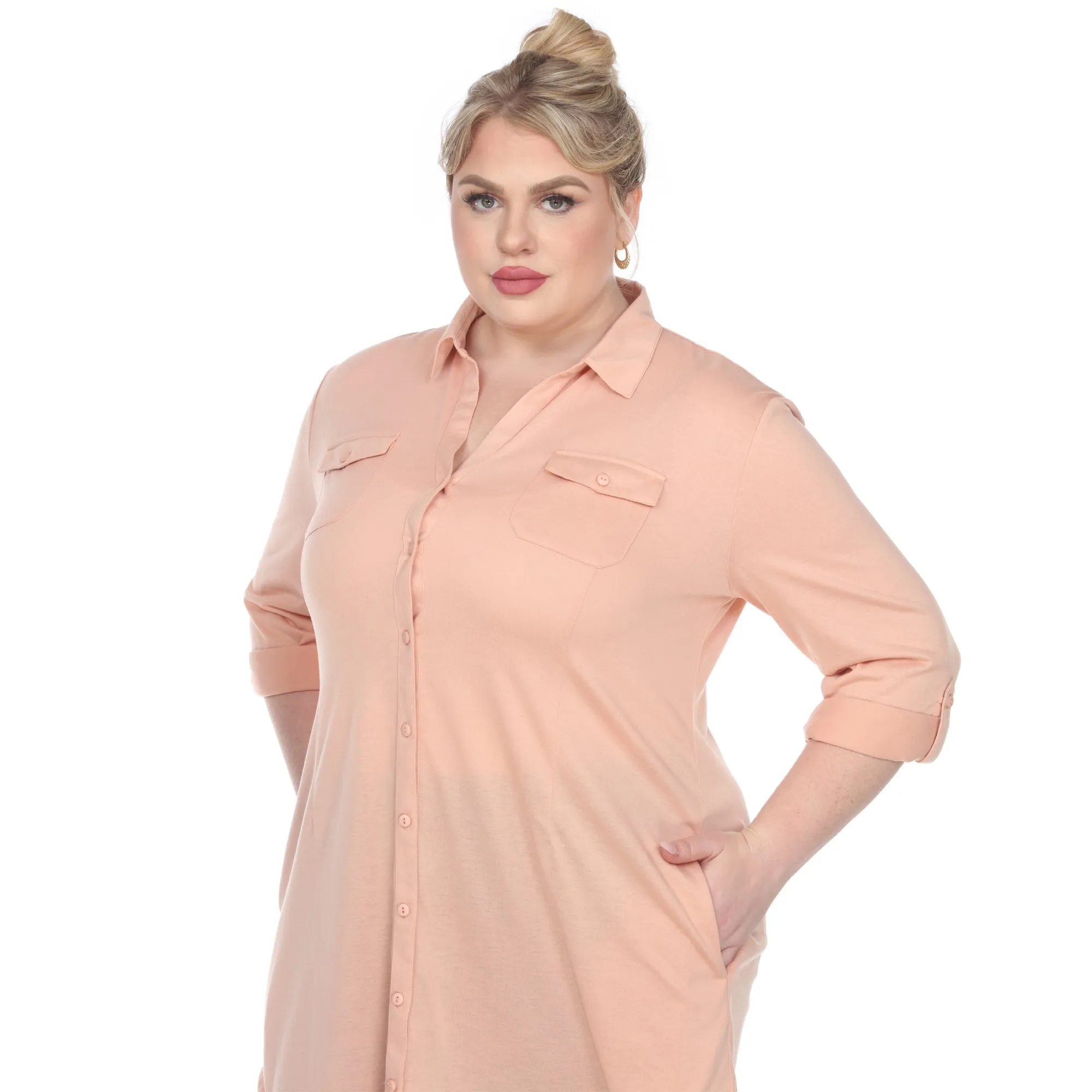 Button Down Stretchy Tunic - Plus