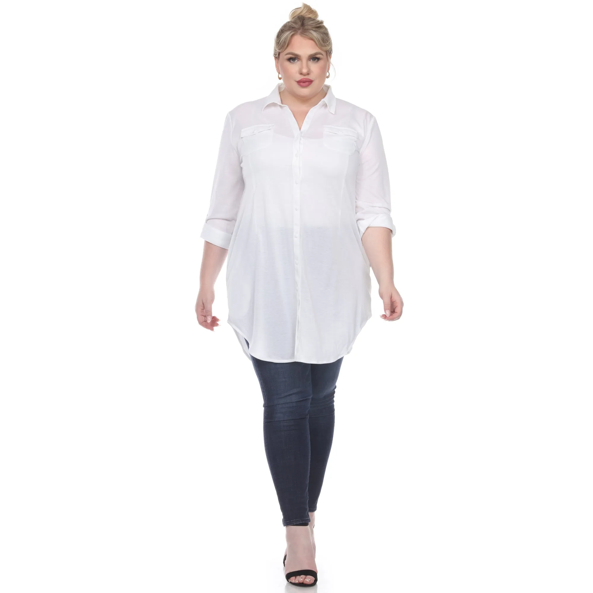 Button Down Stretchy Tunic - Plus
