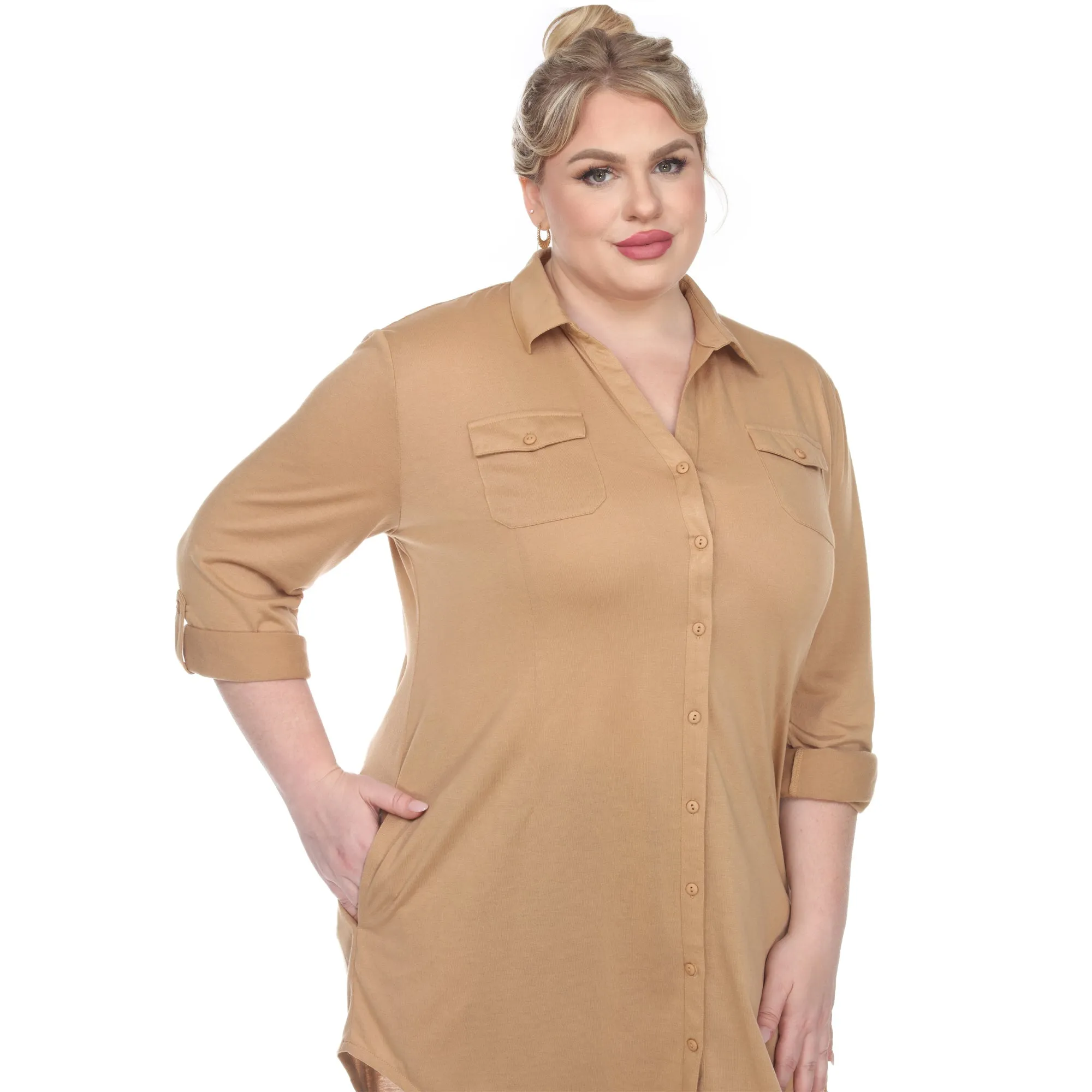 Button Down Stretchy Tunic - Plus