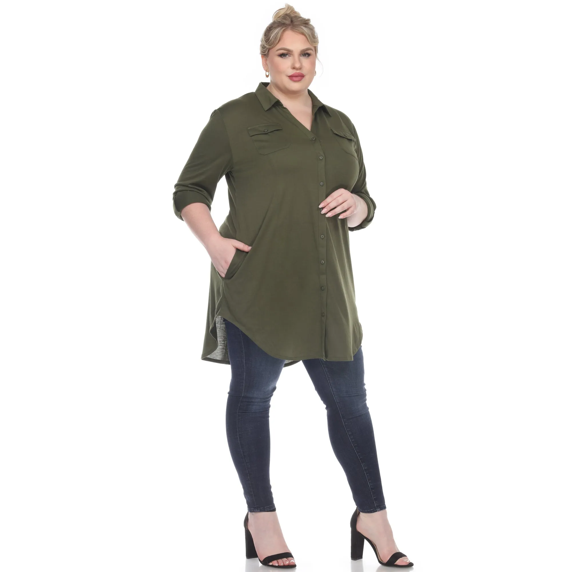 Button Down Stretchy Tunic - Plus