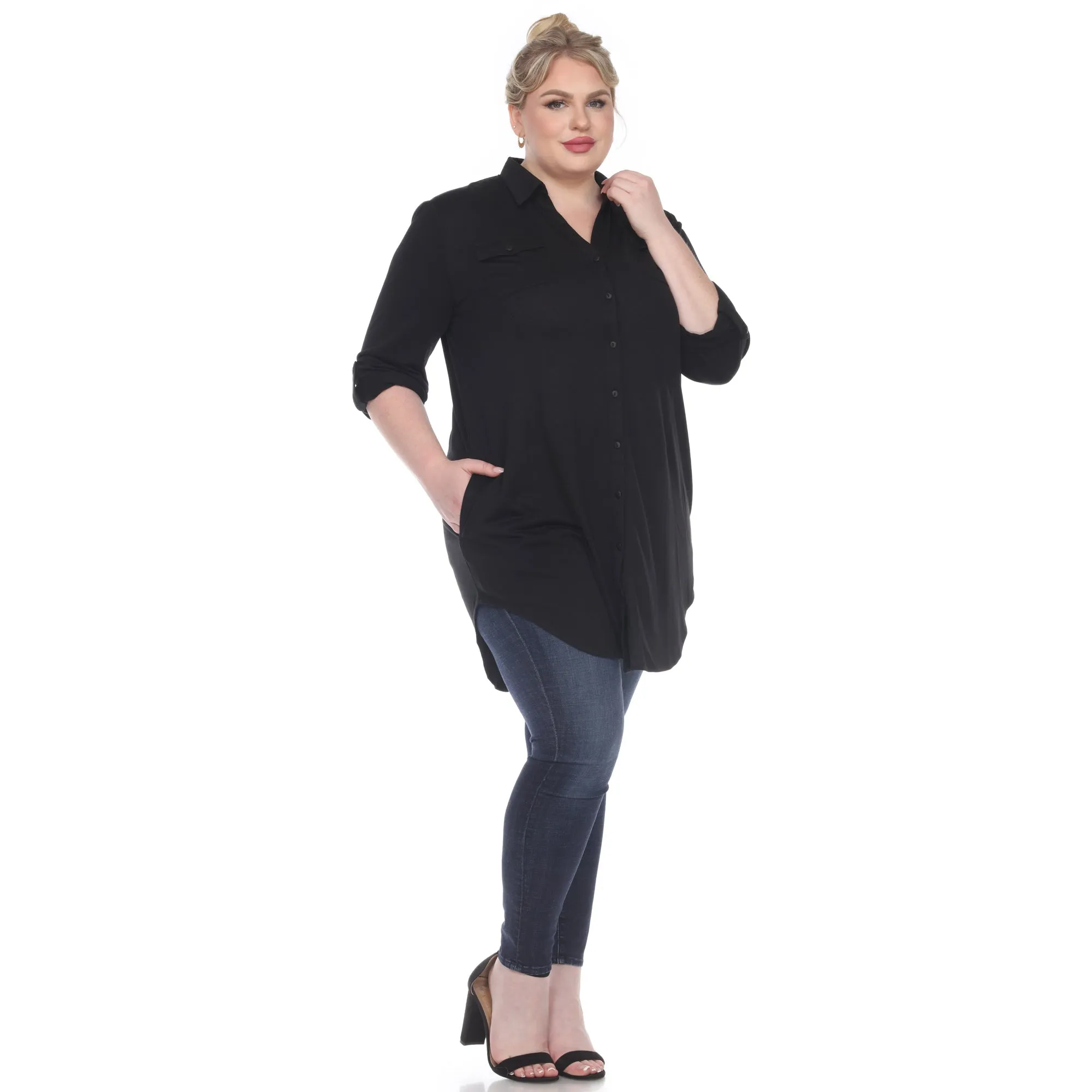Button Down Stretchy Tunic - Plus