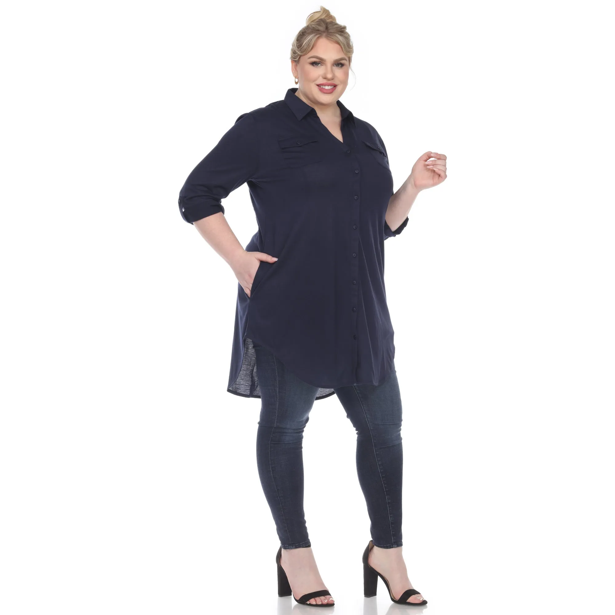 Button Down Stretchy Tunic - Plus