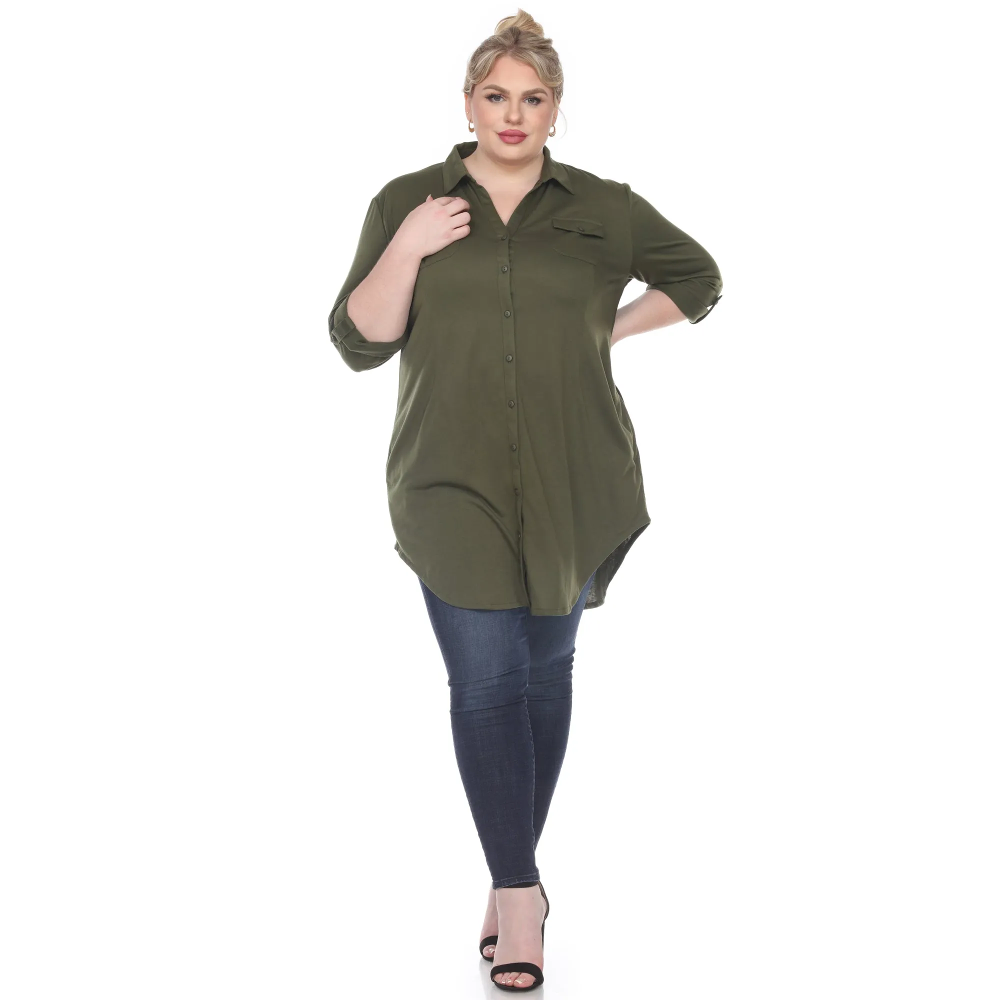 Button Down Stretchy Tunic - Plus