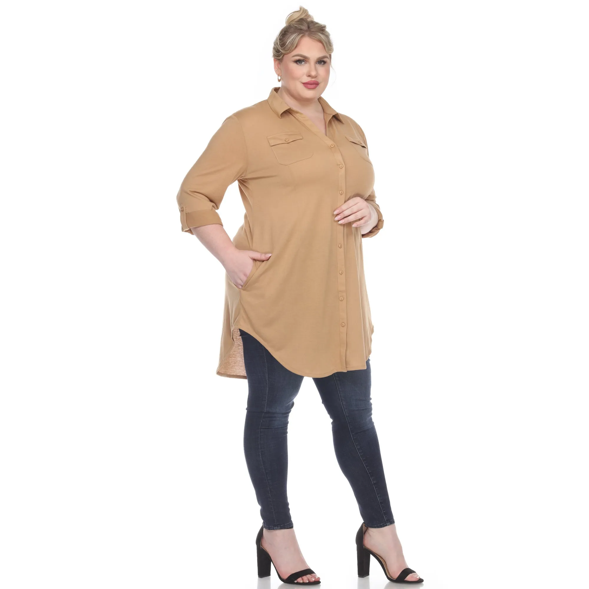 Button Down Stretchy Tunic - Plus