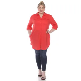 Button Down Stretchy Tunic - Plus