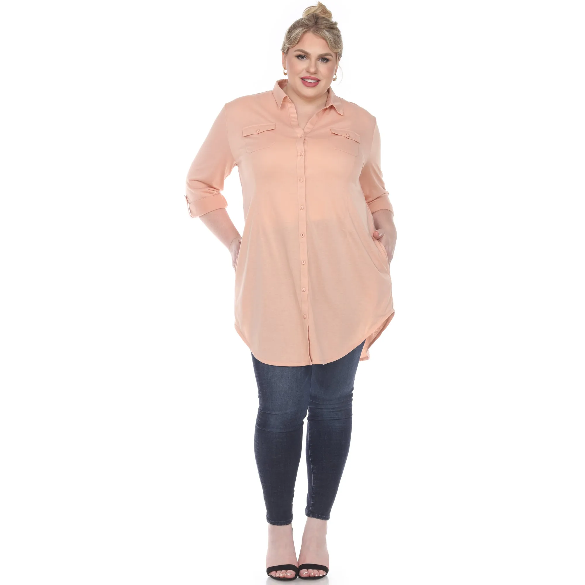 Button Down Stretchy Tunic - Plus
