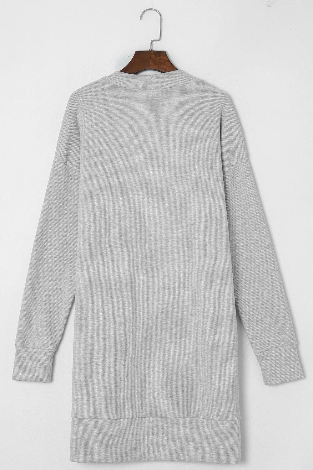 Cali Chic Women Cardigan Light Gray Thermal Waffle Knit Pocketed